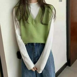 vintage loose knit sweater   chic & cozy streetwear staple 3260