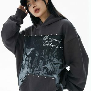 vintage party print hoodie   youthful & dynamic streetwear 3108