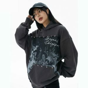 vintage party print hoodie   youthful & dynamic streetwear 4591
