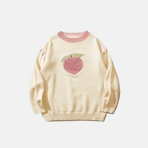 vintage peach sweater with chic letter embroidery 5114