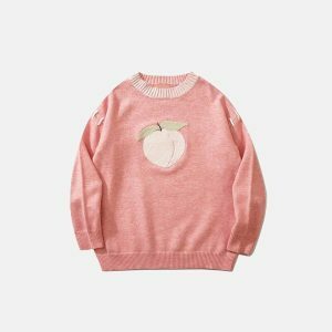 vintage peach sweater with chic letter embroidery 8030