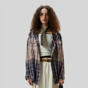 vintage plaid gradient hoodie chic & youthful streetwear 1129