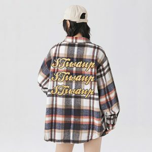 vintage plaid long sleeve shirt   retro & youthful style 1089