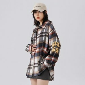 vintage plaid long sleeve shirt   retro & youthful style 2578