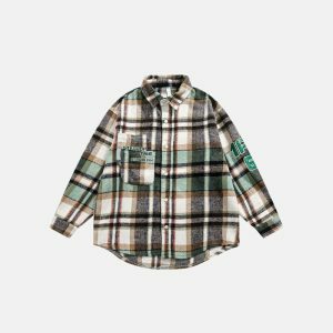 vintage plaid long sleeve shirt   retro & youthful style 7103