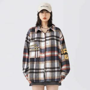 vintage plaid long sleeve shirt   retro & youthful style 7381