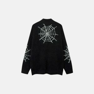 vintage spider web sweater zip detail edgy appeal 4109