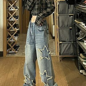 vintage star embroidered jeans high street chic & edgy 6630
