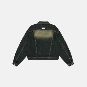vintage washed denim jacket chic lapel design 3977