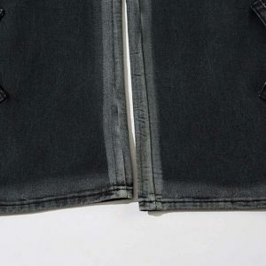 washed black cross patch jeans   chic & youthful design 5922