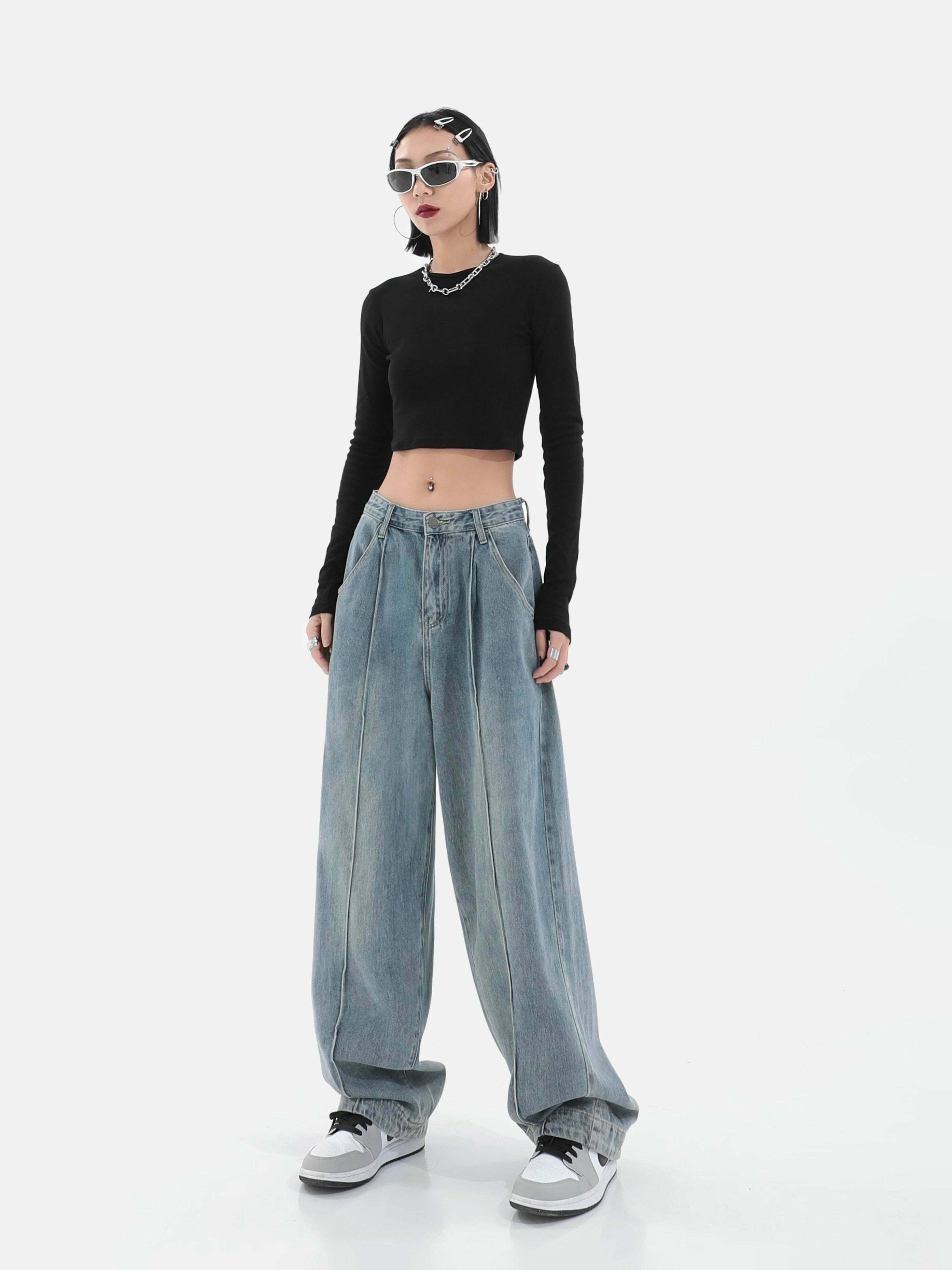 wideleg baggy denim pants urban chic & youthful style 4170