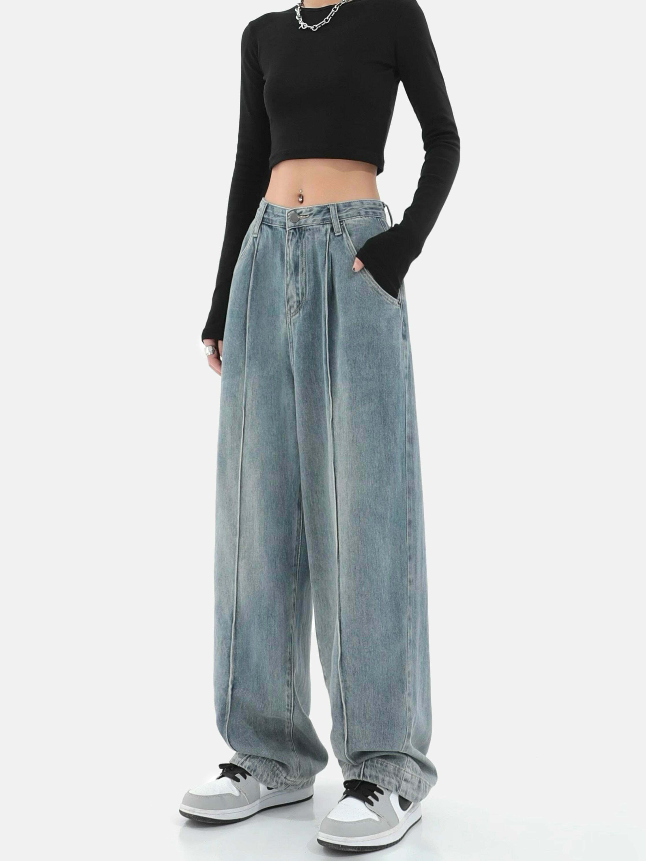 wideleg baggy denim pants urban chic & youthful style 4828