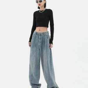 wideleg baggy denim pants urban chic & youthful style 7730