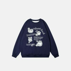 wise cat print sweatshirt youthful & iconic design 4153