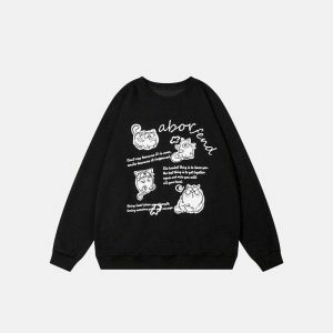 wise cat print sweatshirt youthful & iconic design 8827