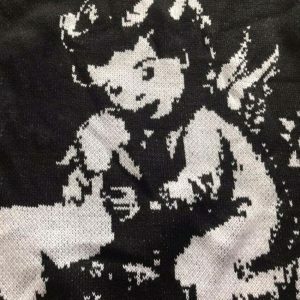 y2k angel child sweater   youthful print & chic design 5073