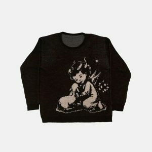 y2k angel child sweater   youthful print & chic design 8315