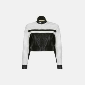 y2k biker patchwork crop jacket   edgy retro streetwear 3634