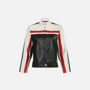 y2k biker patchwork crop jacket   edgy retro streetwear 6140