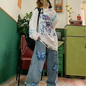 y2k butterfly jeans loose fit   chic & youthful streetwear 2478