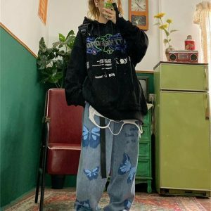 y2k butterfly jeans loose fit   chic & youthful streetwear 6606