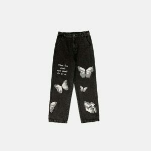 y2k butterfly jeans loose fit   chic & youthful streetwear 8363