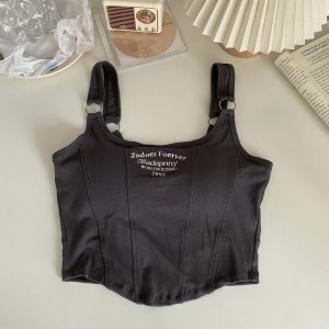 y2k chic sleeveless crop top with bra pad   streetwear icon 6811