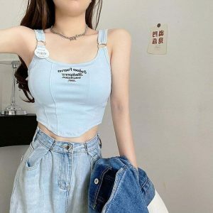 y2k chic sleeveless crop top with bra pad   streetwear icon 7080