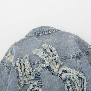 y2k embroidered spider patch denim jacket iconic & edgy 1468