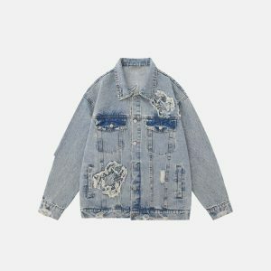 y2k embroidered spider patch denim jacket iconic & edgy 2804