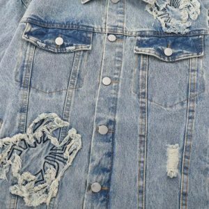 y2k embroidered spider patch denim jacket iconic & edgy 4038