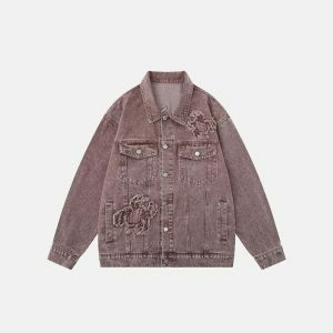 y2k embroidered spider patch denim jacket iconic & edgy 4108