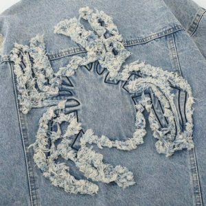 y2k embroidered spider patch denim jacket iconic & edgy 6217