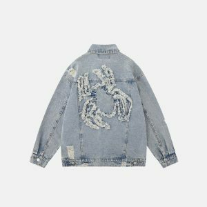 y2k embroidered spider patch denim jacket iconic & edgy 7718