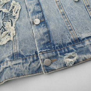 y2k embroidered spider patch denim jacket iconic & edgy 8948