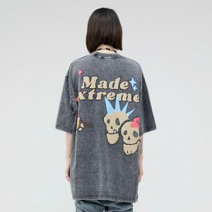 y2k extreme skull graphic tee bold & youthful streetwear 7712