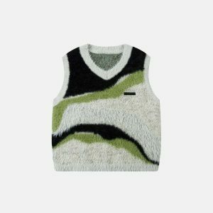 y2k fuzzy knit vest retro chic & youthful streetwear 6926