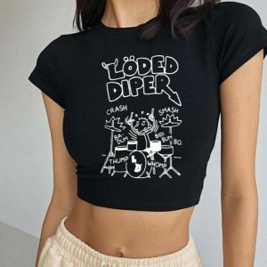 y2k gothic drummer crop top iconic letter pattern style 5179