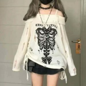 y2k gothic loose knit sweater edgy & youthful streetwear 1126