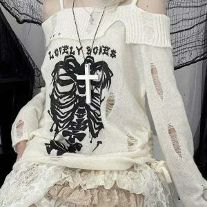 y2k gothic loose knit sweater edgy & youthful streetwear 1360