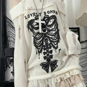 y2k gothic loose knit sweater edgy & youthful streetwear 3036