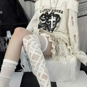 y2k gothic loose knit sweater edgy & youthful streetwear 3096