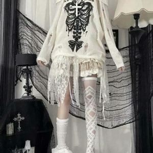 y2k gothic loose knit sweater edgy & youthful streetwear 4281