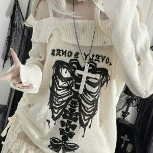 y2k gothic loose knit sweater edgy & youthful streetwear 8668