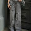 y2k gray star denim pants   grunge & youthful baggy fit 2930