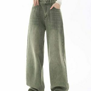 y2k green baggy pants high waist & chic streetwear look 3100