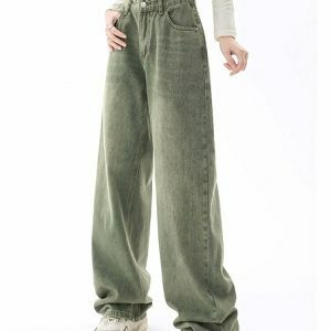 y2k green baggy pants high waist & chic streetwear look 4196