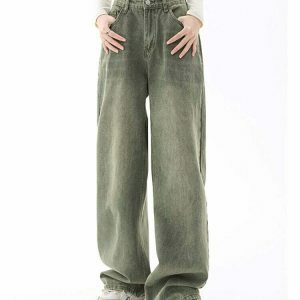 y2k green baggy pants high waist & chic streetwear look 6589