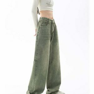 y2k green baggy pants high waist & chic streetwear look 7910