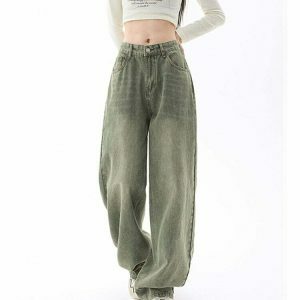 y2k green baggy pants high waist & chic streetwear look 8613